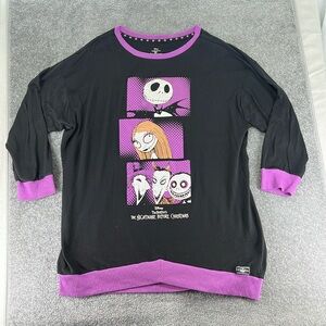 Disney Nightmare Before Christmas Long Sleeve Dress Sleep Shirt Black Womens 2X